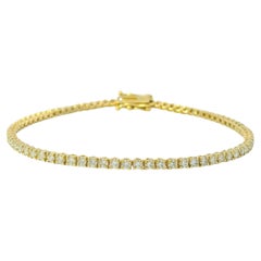 14K Yellow Gold Natural 2.37 Carat Round Brilliant Diamond Tennis Bracelet