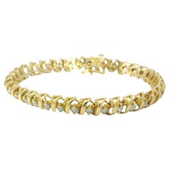 Bracelet tennis de style « S » en or jaune 14 carats, serti d'un diamant rond de 3,50 carats