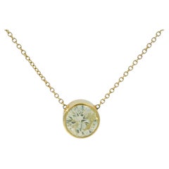 14k Yellow Gold Natural 2.01 Carat Round Brilliant Cut Diamond Pendant Necklace