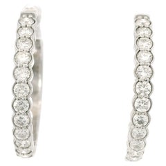 14K White Gold Natural 1.15 Carat Round Brilliant Diamond Bezel Set Hoops
