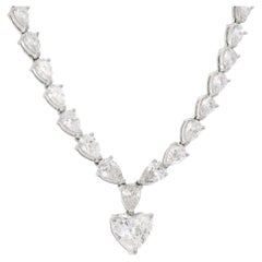 18k White Gold Heart Shape Diamond Pendant & Pear Shape Diamond Tennis Necklace