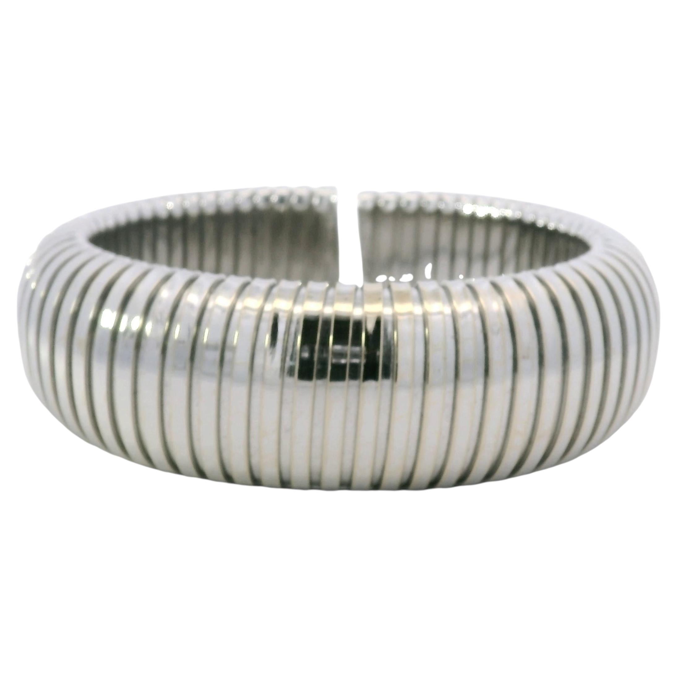 Pre-owned Sidney Garber 18k White Gold Wide Stretch Domed Cuff Bracelet