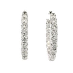 14K White Gold Natural 5.97 Carat Round Brilliant Cut Diamond Hoop Earrings