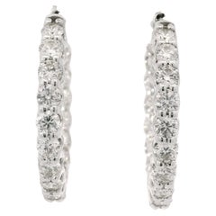 14K White Gold Natural 5.97 Carat Round Brilliant Cut Diamond Hoop Earrings