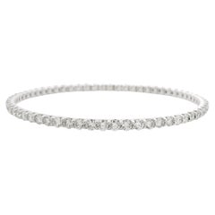 14K White Gold Natural 8.25 Carat Round Brilliant Diamond Bangle Bracelet