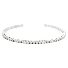 14k White Gold Natural 2.6 Carat Round Brilliant Diamond Flexible Cuff Bracelet