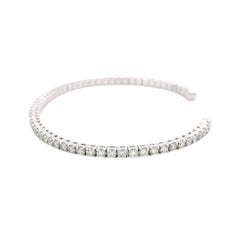 14k White Gold Natural 2.6 Carat Round Brilliant Diamond Flexible Cuff Bracelet