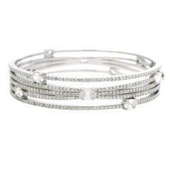 14K White Gold Natural 8.40 Carat Oval & Round Diamond Wide Bangle Bracelet
