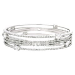 14K White Gold Natural 8.40 Carat Oval & Round Diamond Wide Bangle Bracelet