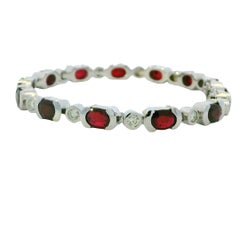 14K White Gold Oval Shape Ruby & Diamond Bezel Set Station Bracelet