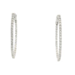 14k White Gold Natural 2.2 Carat Round Brilliant Cut Diamond Hoop Earrings