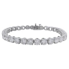 14K White Gold Natural 17.08 Carat Round Brilliant Cut Diamond Tennis Bracelet