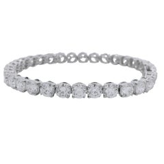 14K White Gold Natural 17.08 Carat Round Brilliant Cut Diamond Tennis Bracelet