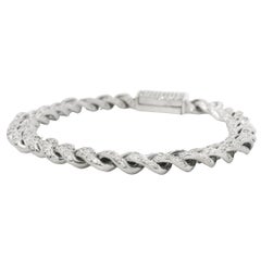 14K White Gold Natural 4.50 Carat Round Brilliant Diamond Cuban Link Bracelet