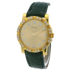 Piaget 18k Yellow Gold Diamond Dial Black Leather Strap Watch