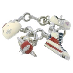 Aaron Basha 18K White Gold Diamond Charm Bracelet Featuring 4 Charms