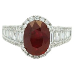 GIA 18K White Gold 2.45 Carat Mozambique Ruby & Natural Diamond Ring