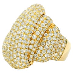14k Yellow Gold Natural 8.5 Carat Diamond Pave Freeform Wide Ring