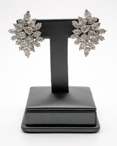 18K White Gold Natural 5.72 Carat Diamond Mosaic Set Statement Earrings