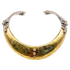 Misani Milano 18k Two Tone Gold Hammered Wide Collar Necklace