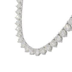 14k White Gold Natural 17.83 Carat Round Diamond 3-Prong Tennis Necklace