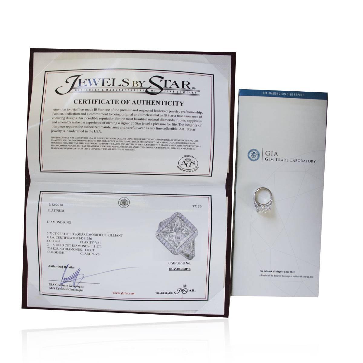 GIA Certified 5.73 Carat Princess Cut Engagement Ring 1