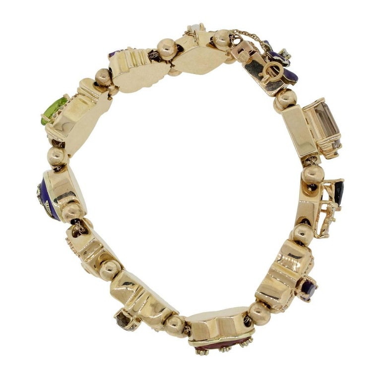 Diamond and Multi Gemstone Slide Bracelet For Sale at 1stDibs