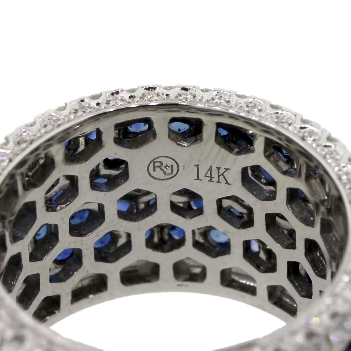 Sapphire and Diamond Wide Eternity Band In Excellent Condition In Boca Raton, FL