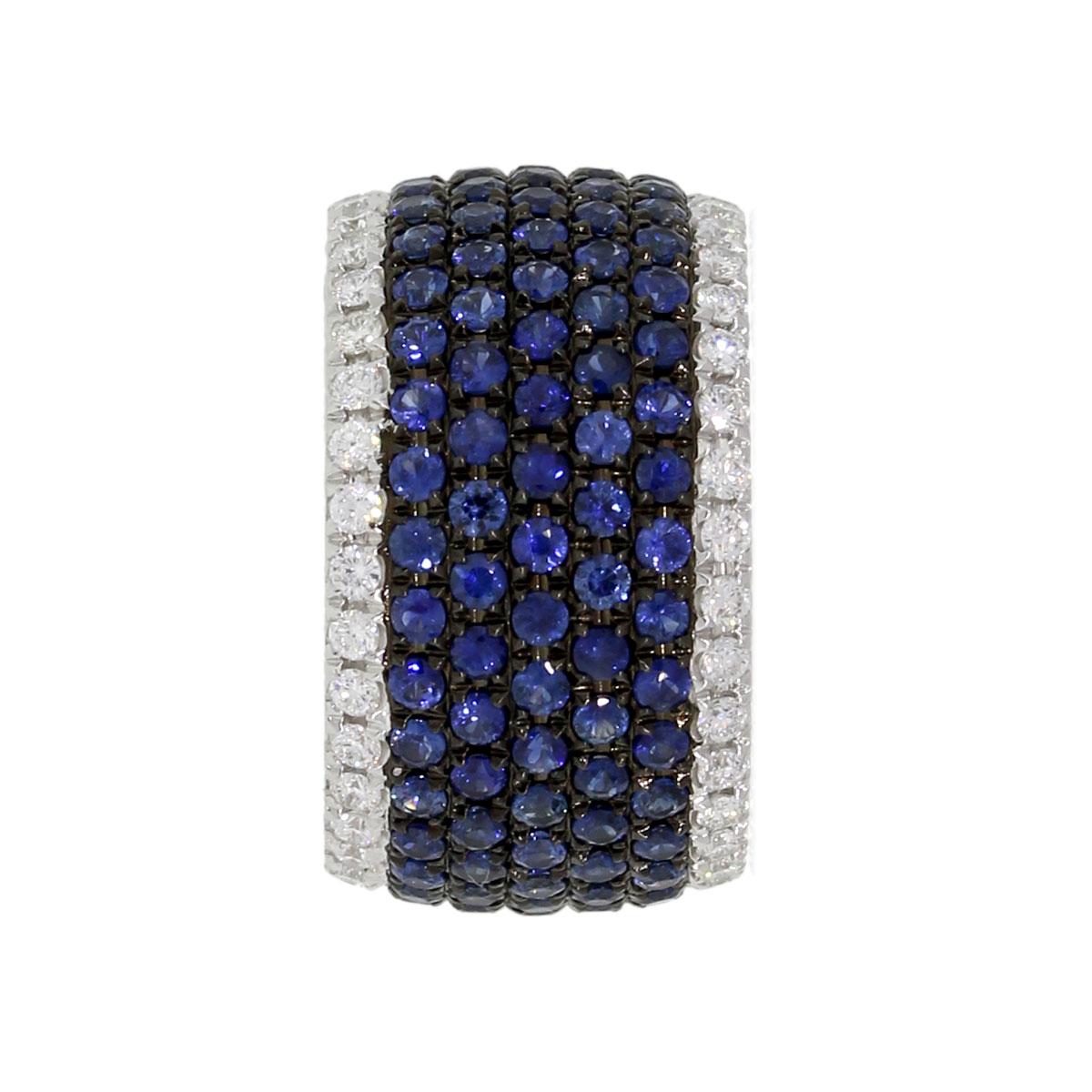 Round Cut Sapphire and Diamond Wide Eternity Band