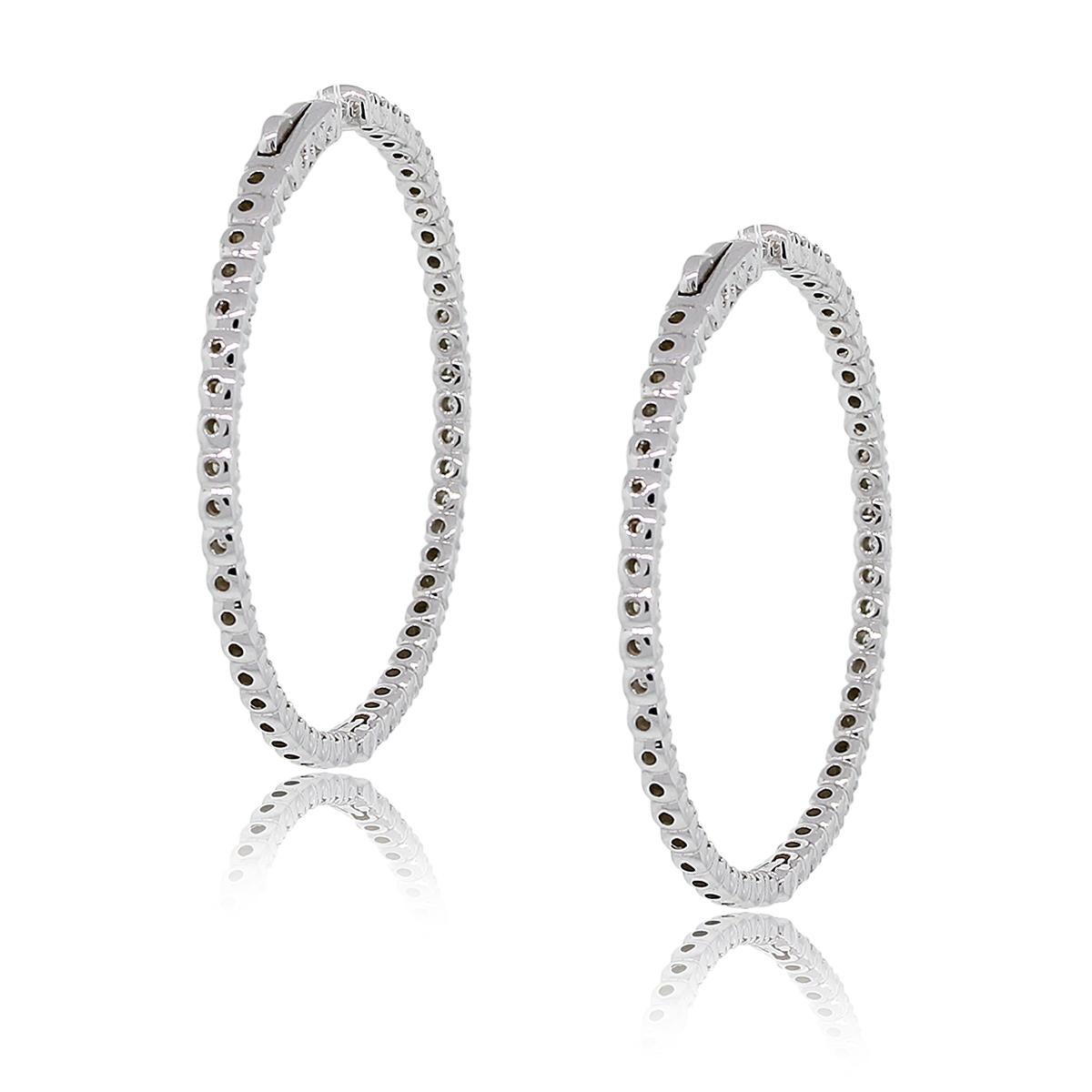 Round Cut Diamond Inside Out Extra Large Hoop Earrings