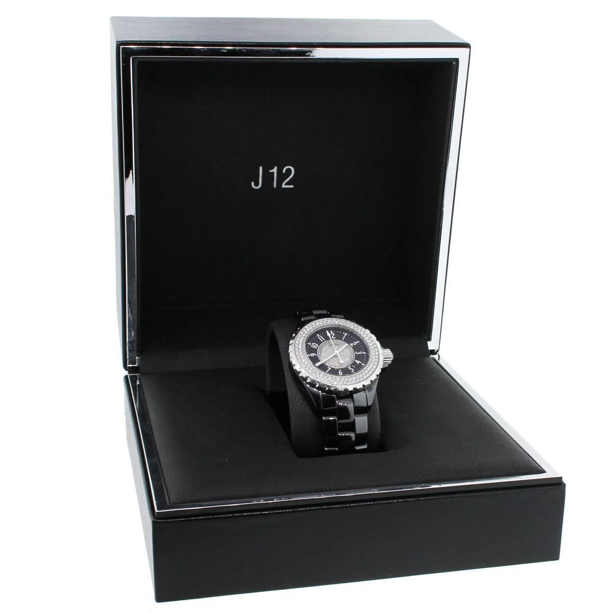 Chanel Lady's Ceramic Diamond Bezel Black Dial Quartz Wristwatch 2