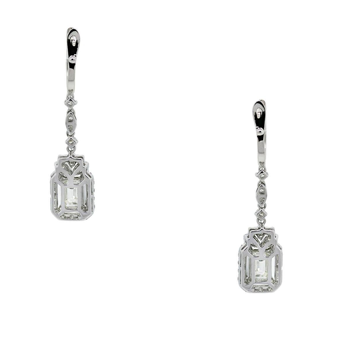  Emerald Cut Diamond Dangle Earrings In Excellent Condition In Boca Raton, FL