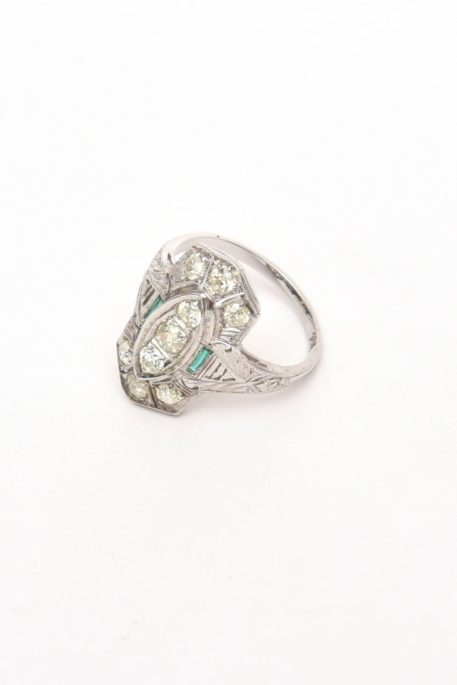 Art Deco 18 Karat White Gold, Diamond and Glass Cocktail Ring In Excellent Condition In North Miami, FL