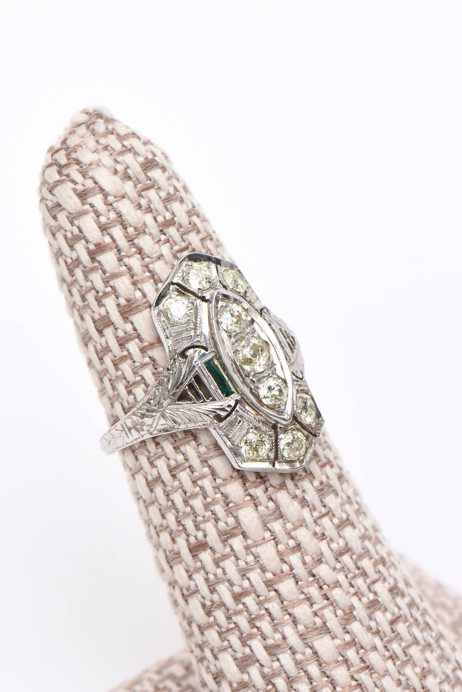 Art Deco 18 Karat White Gold, Diamond and Glass Cocktail Ring 6