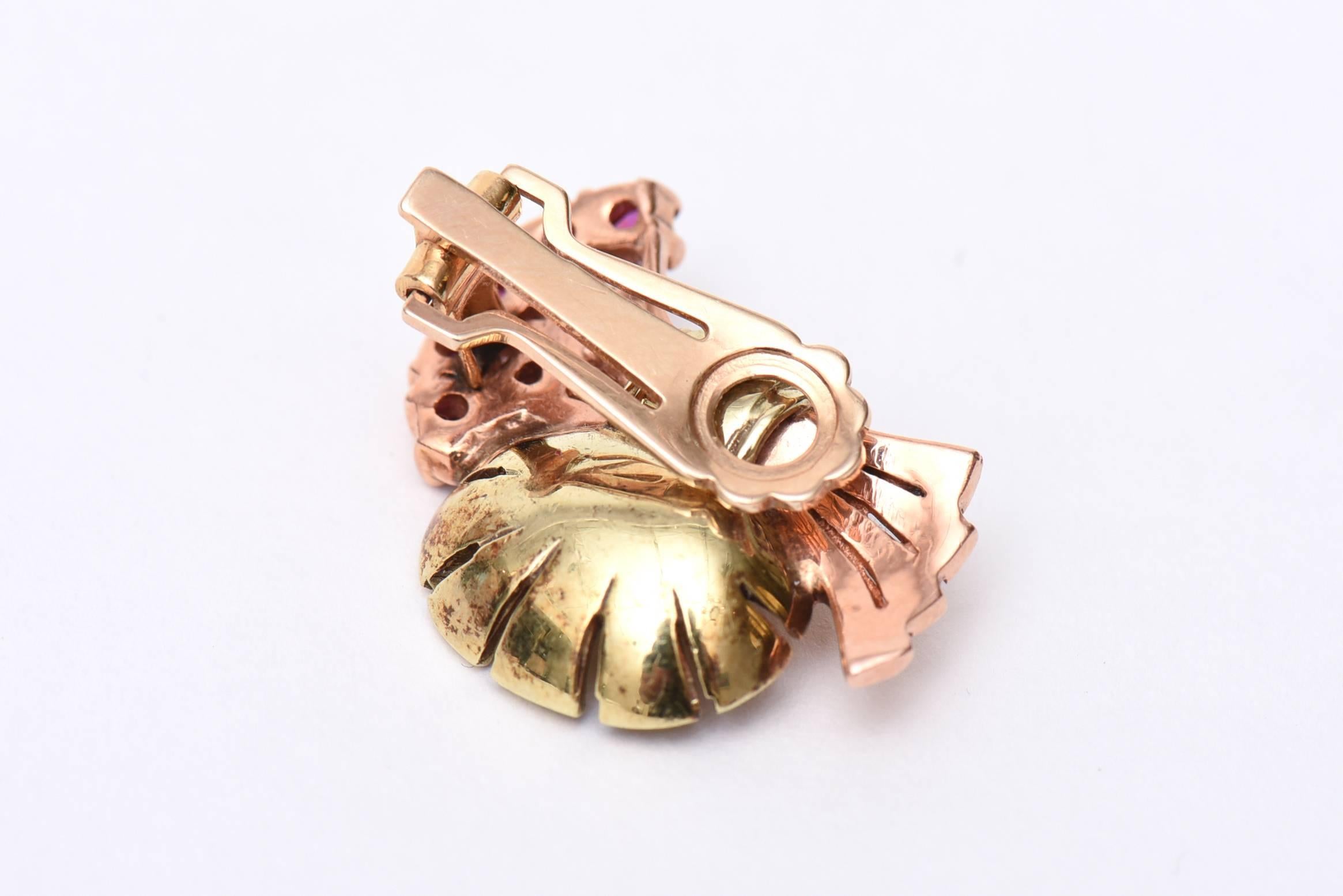 Retro Ruby Diamond Gold Clip-On Earrings 1