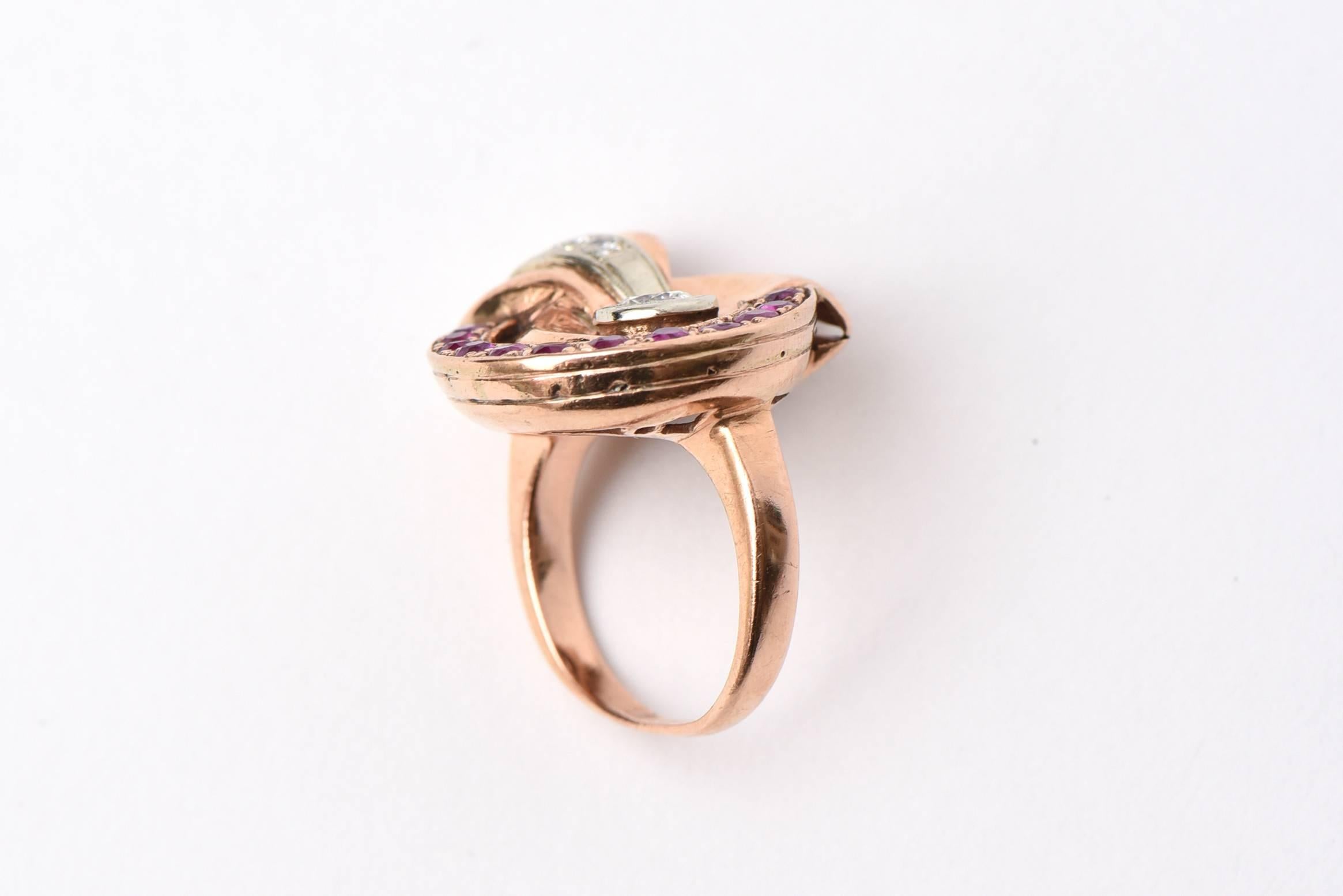 Retro Ruby, Diamond and 14K Rose Gold Cocktail Ring 2