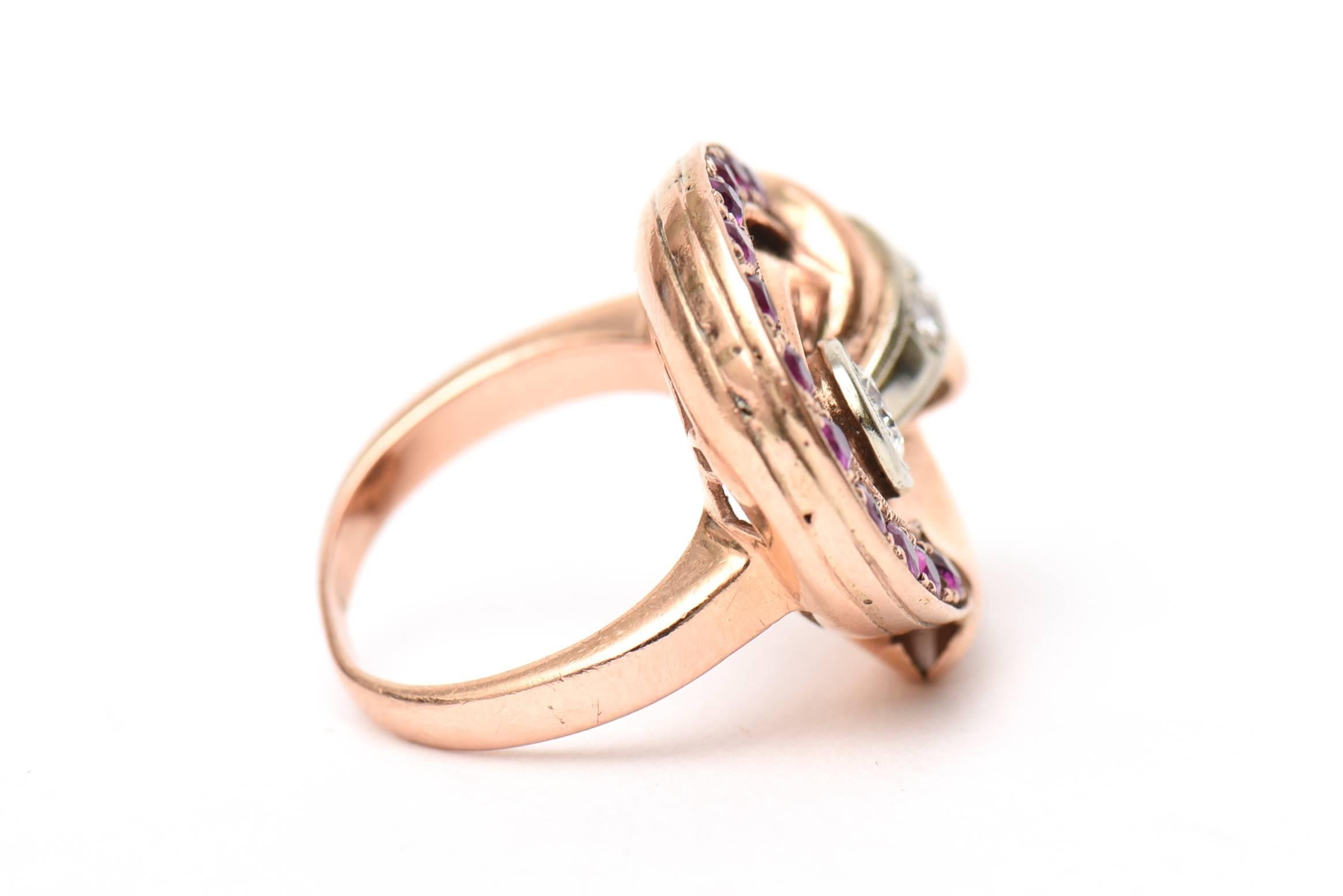 Retro Ruby, Diamond and 14K Rose Gold Cocktail Ring 1