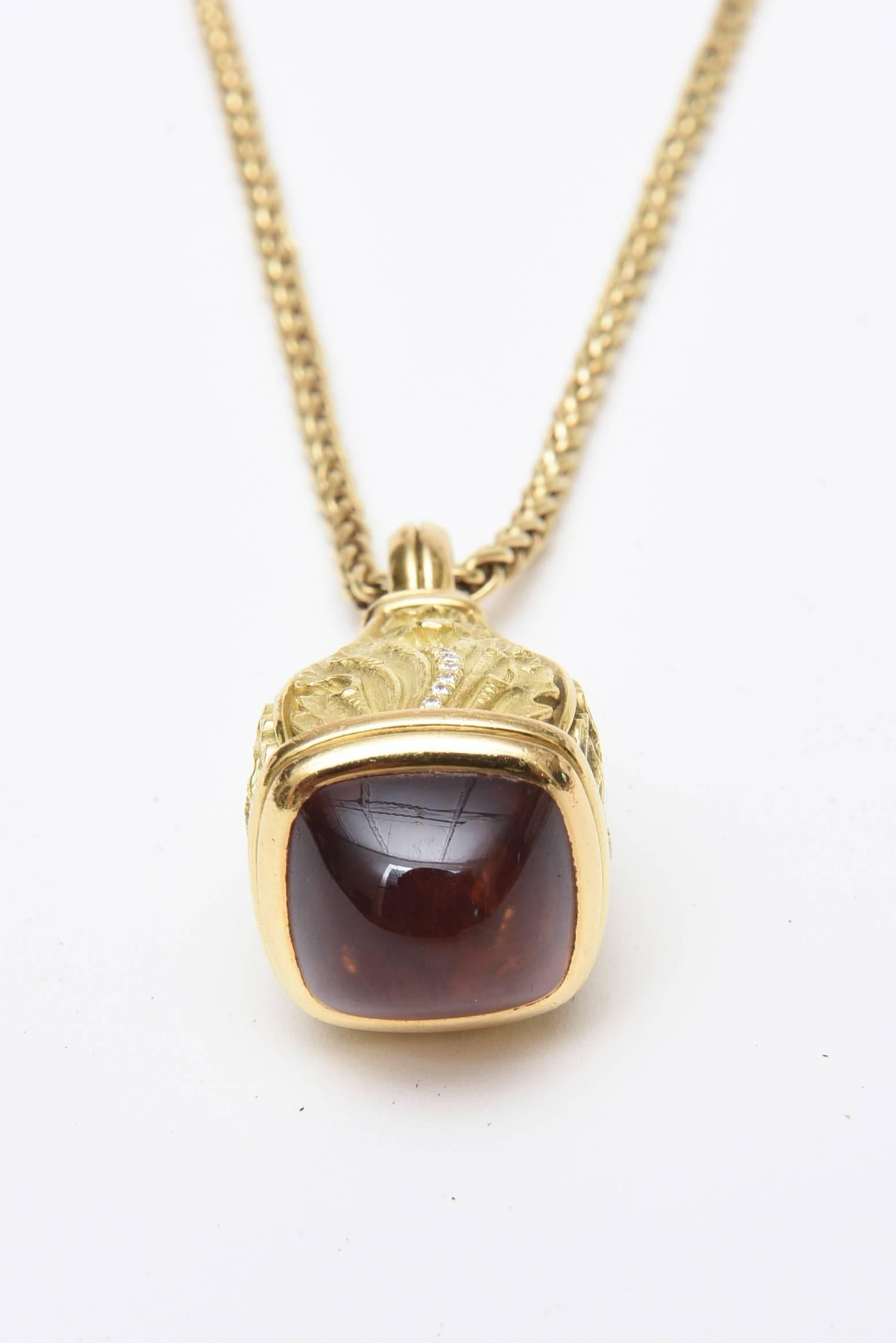 Collier pendentif européen en goutte en or 18 carats, citrine et diamants Bon état - En vente à North Miami, FL