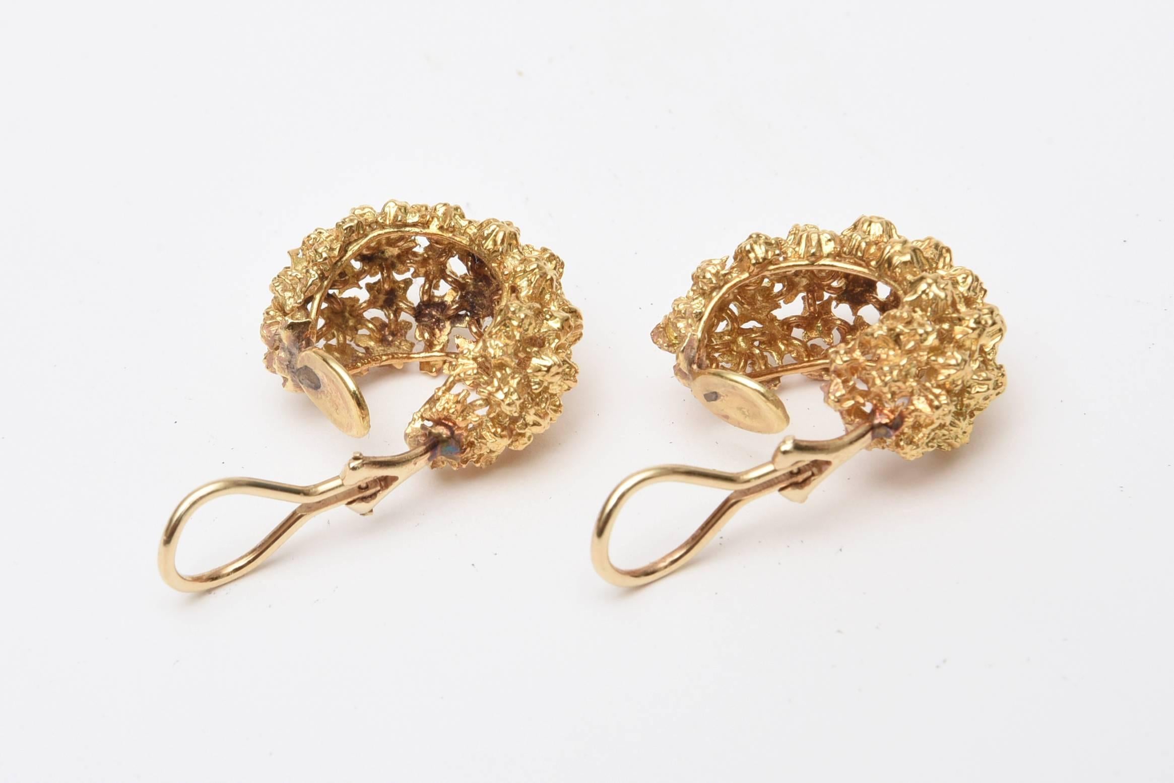 Pair of Gold Cluster Nugget Clip On Earrings 1
