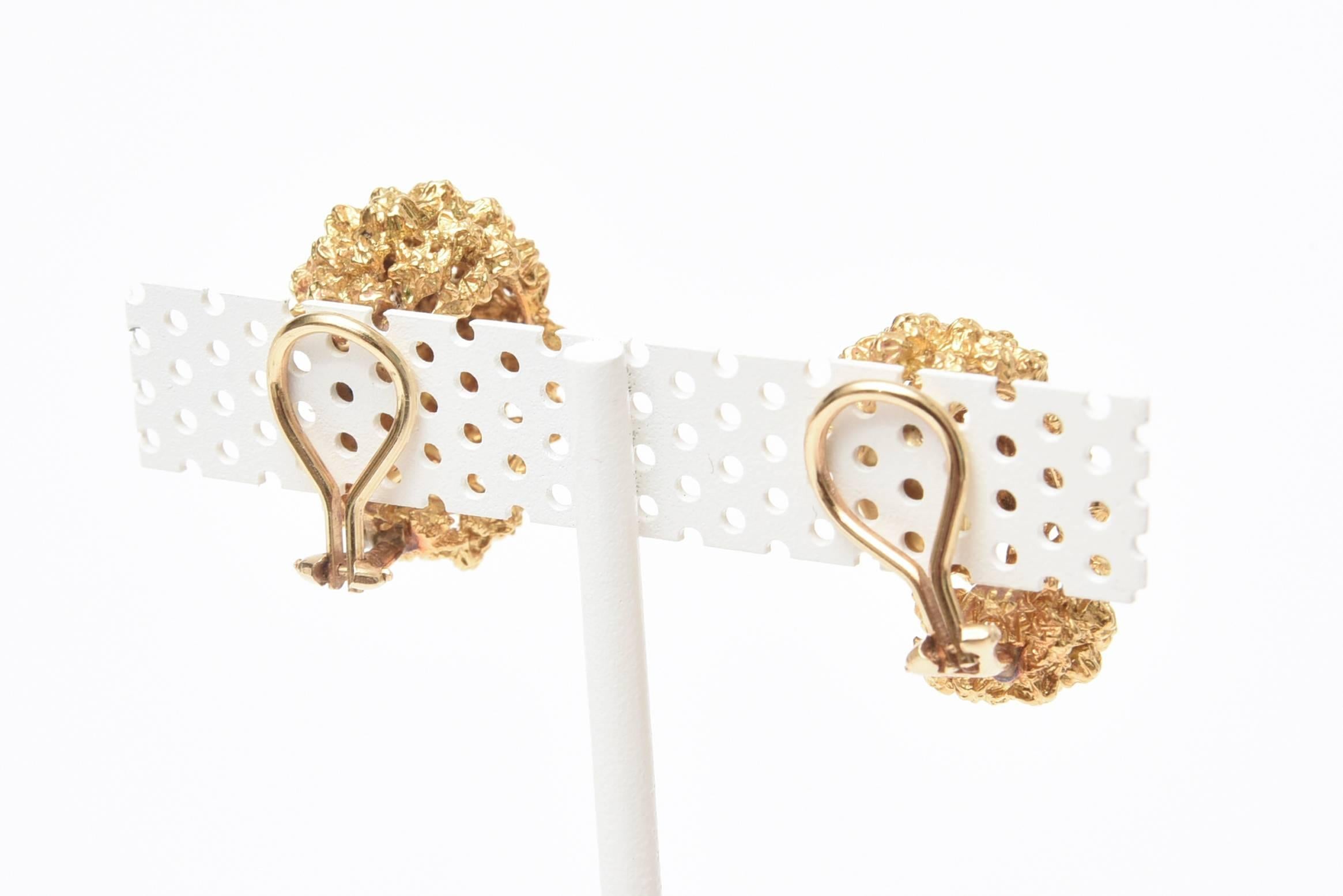 Pair of Gold Cluster Nugget Clip On Earrings 2