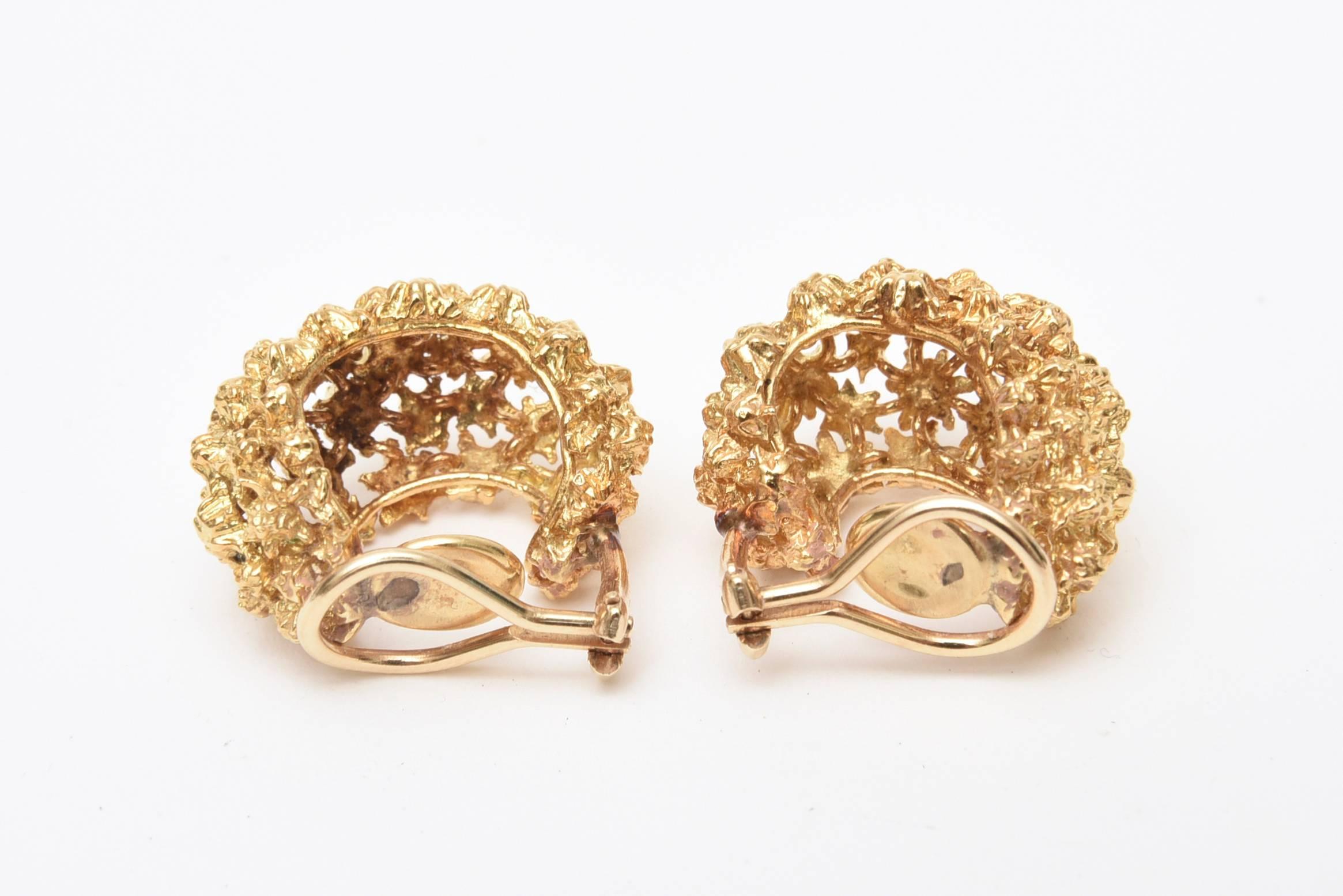 Women's Pair of Gold Cluster Nugget Clip On Earrings