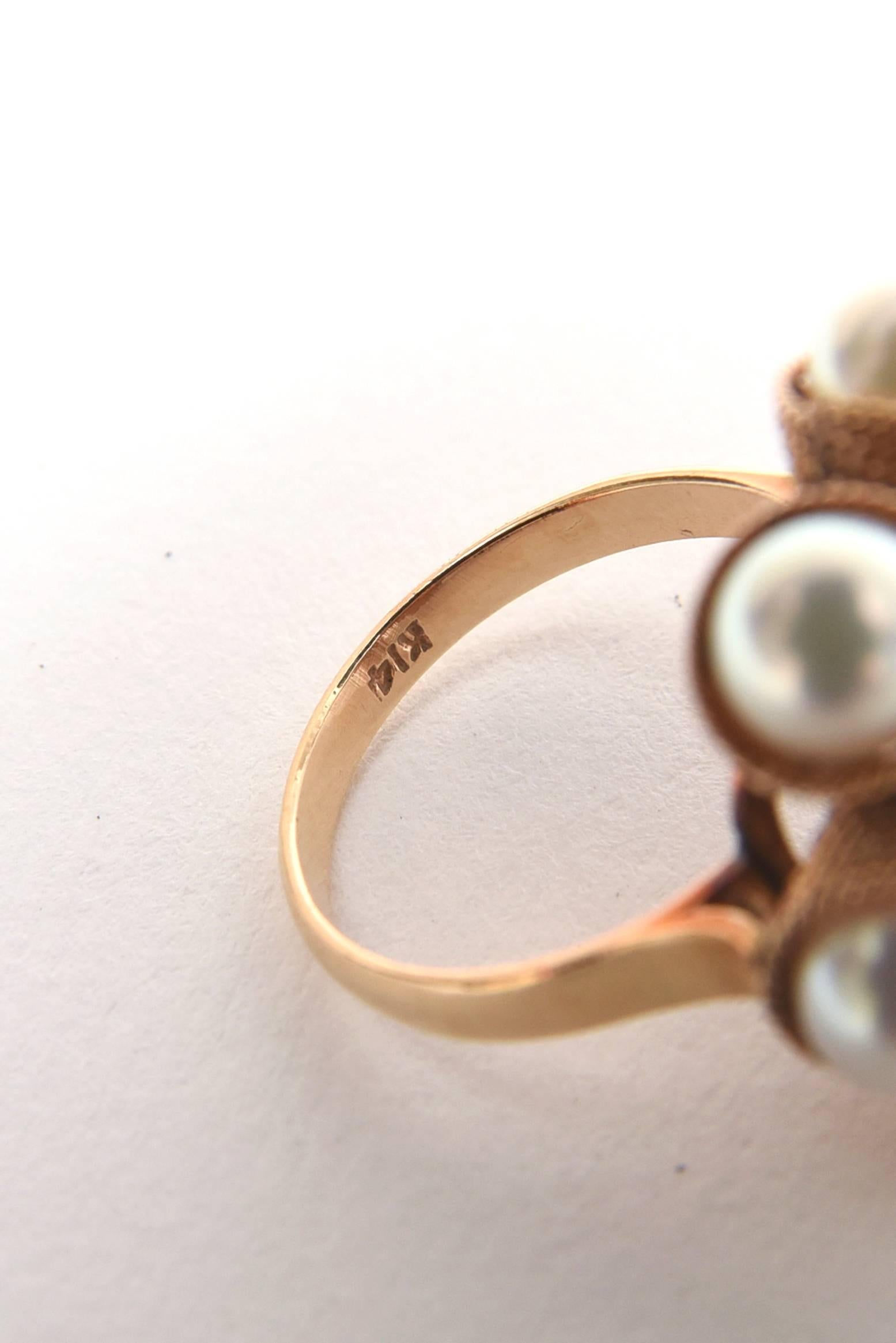 Cultured Pearl, Turquoise & 14K Yellow Gold Dome Cocktail Ring 2