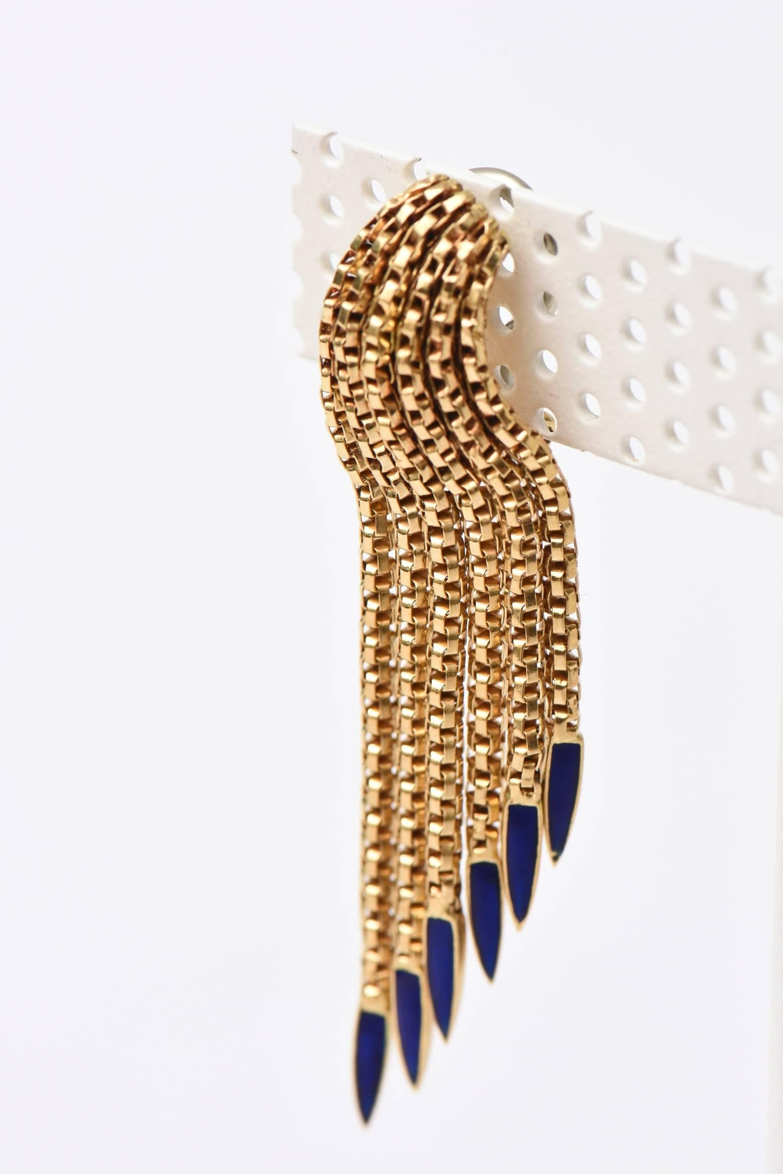 Italian Enamel Gold Cascading Clip On Earrings 3