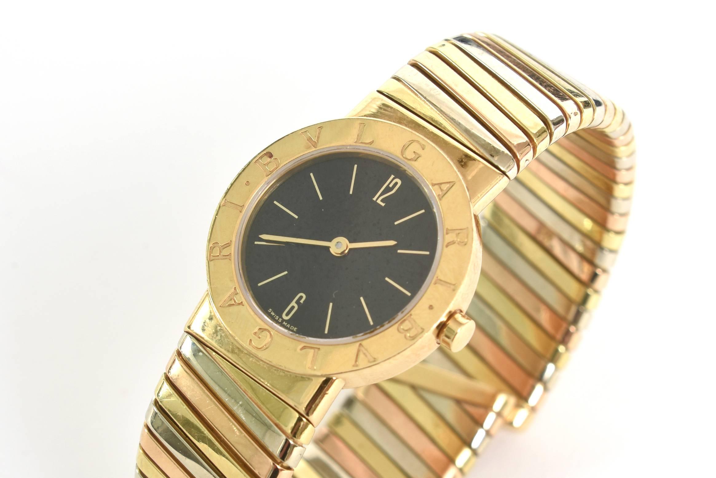 Modern Bulgari Ladies Tri-Color Gold Tubogas Wristwatch