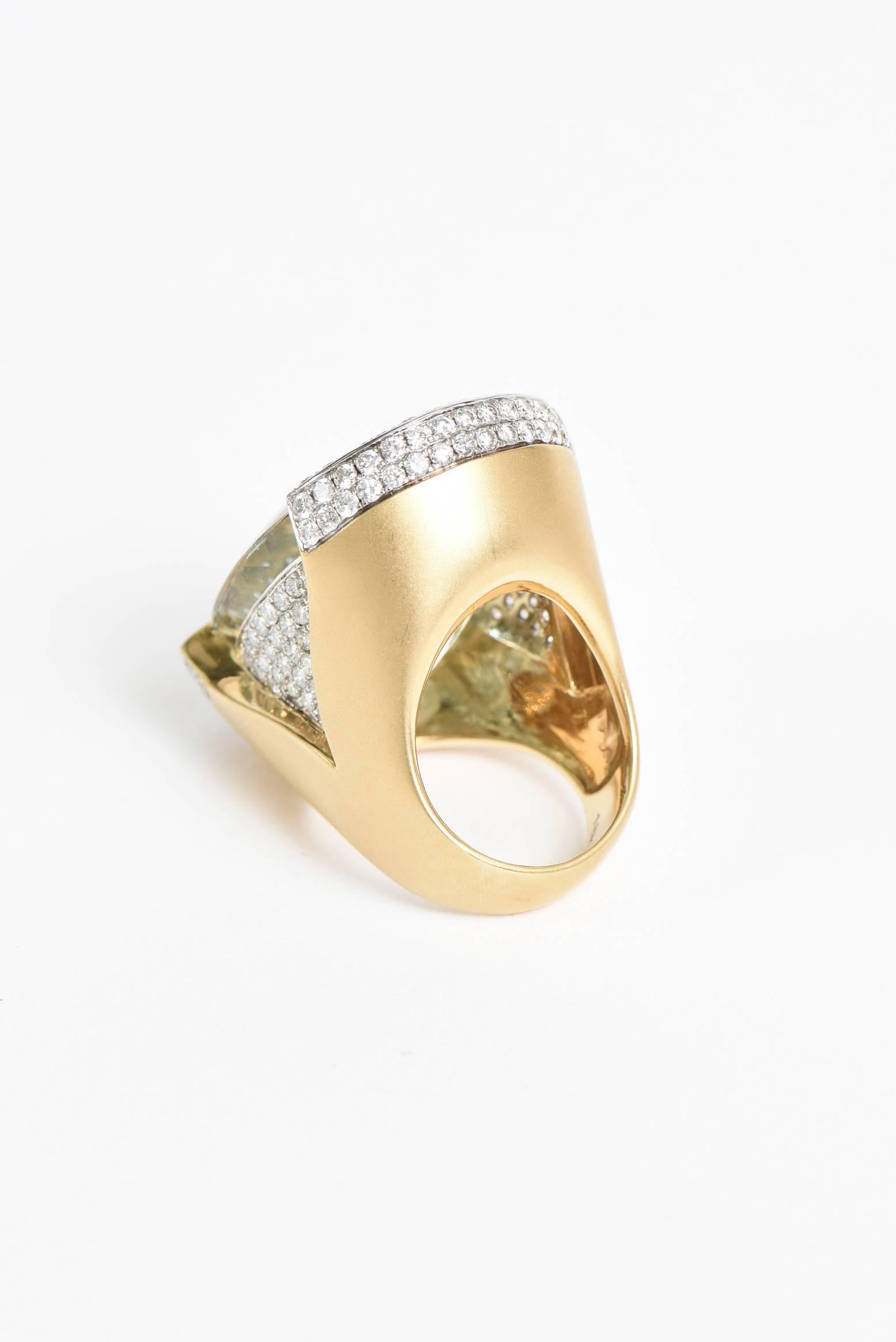 Custom Large Aquamarine and Diamond & 18 Karat Gold Cocktail Ring / SALE For Sale 1