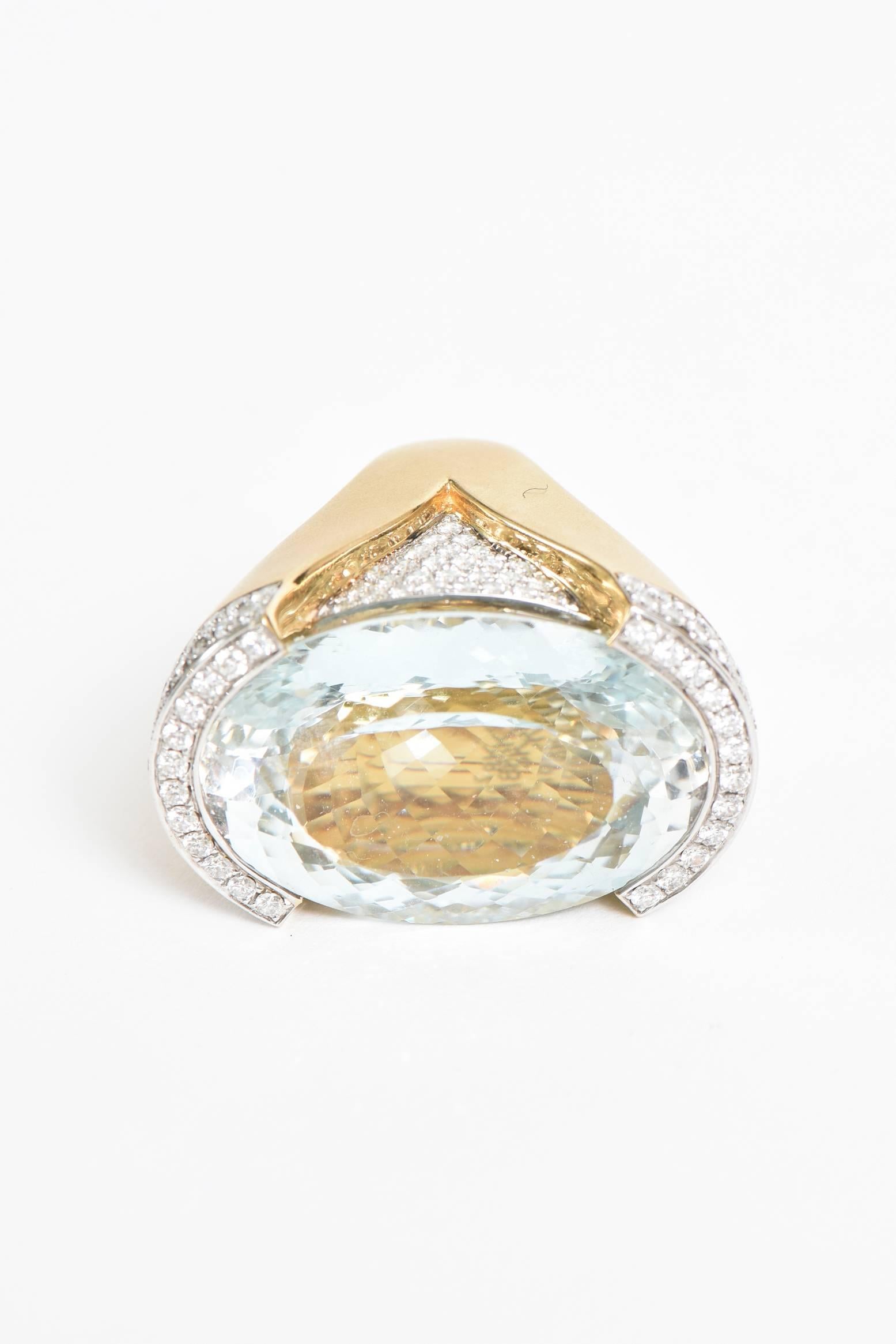 Women's Custom Large Aquamarine and Diamond & 18 Karat Gold Cocktail Ring / SALE For Sale
