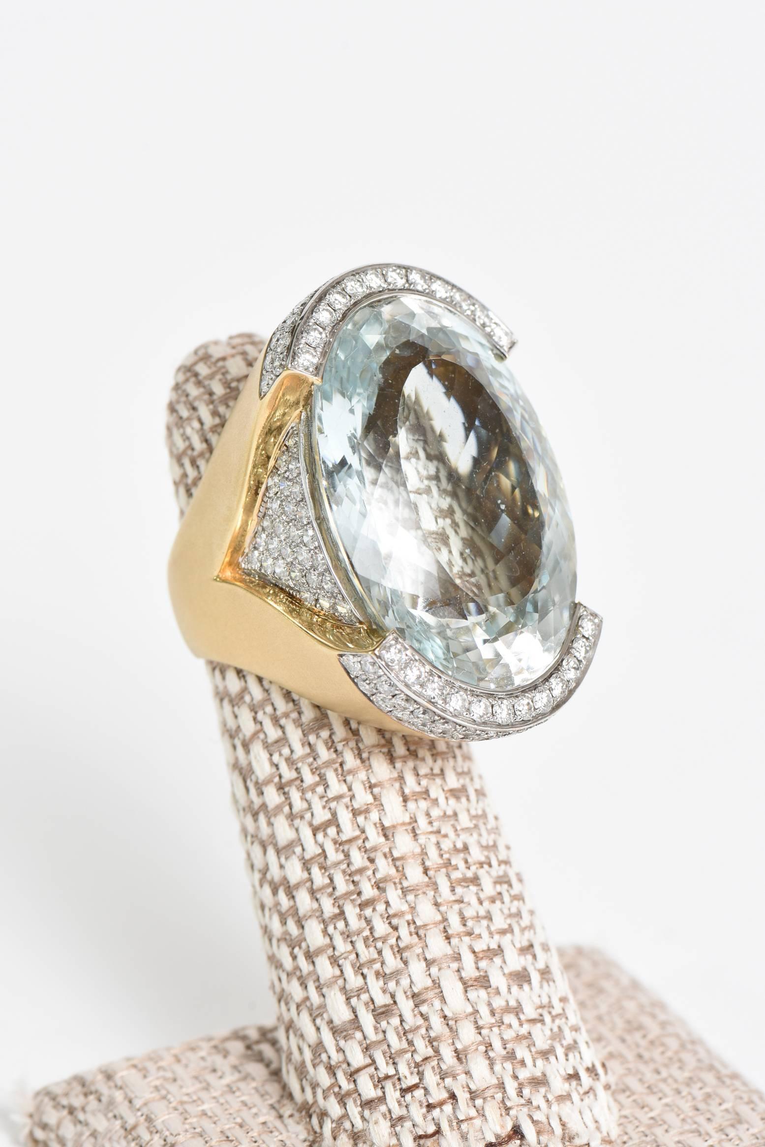 Custom Large Aquamarine and Diamond & 18 Karat Gold Cocktail Ring / SALE For Sale 3