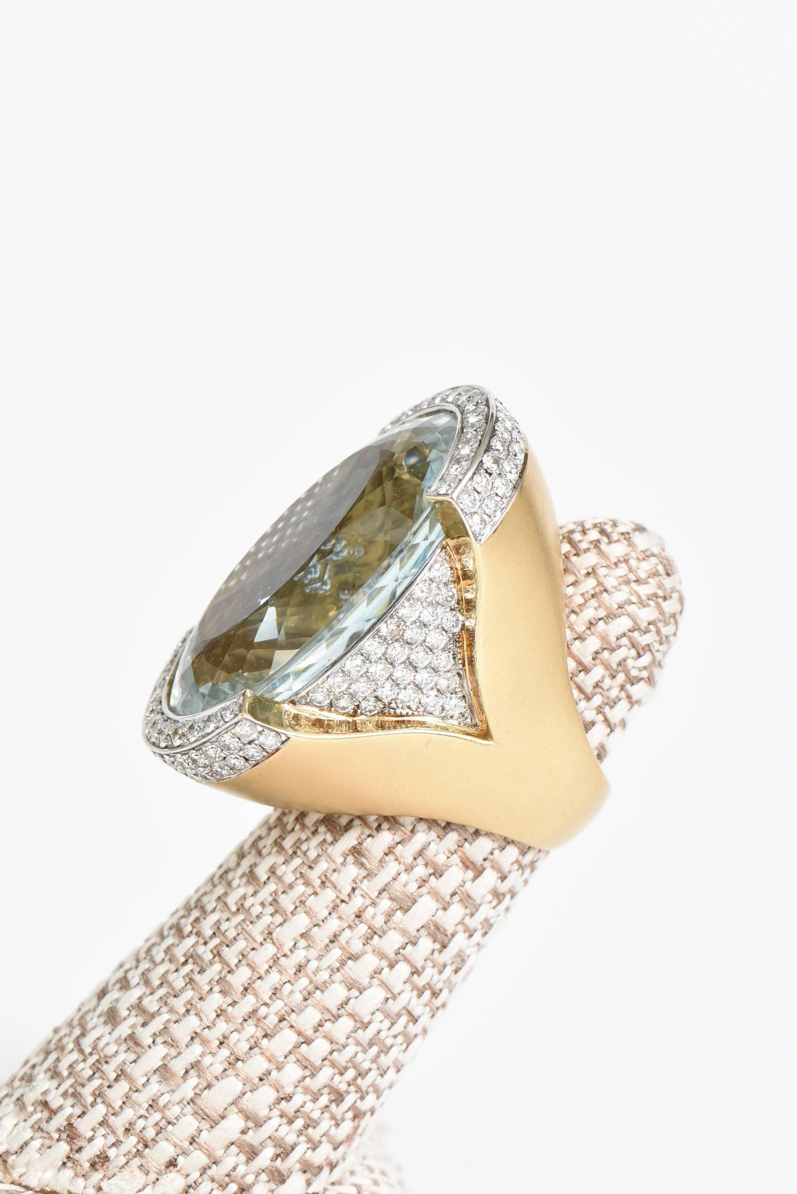 Custom Large Aquamarine and Diamond & 18 Karat Gold Cocktail Ring / SALE For Sale 5