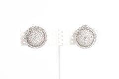 Italian 18 Karat White Gold Diamond Dome Pierced Lever Back Earrings 3.85 Carats
