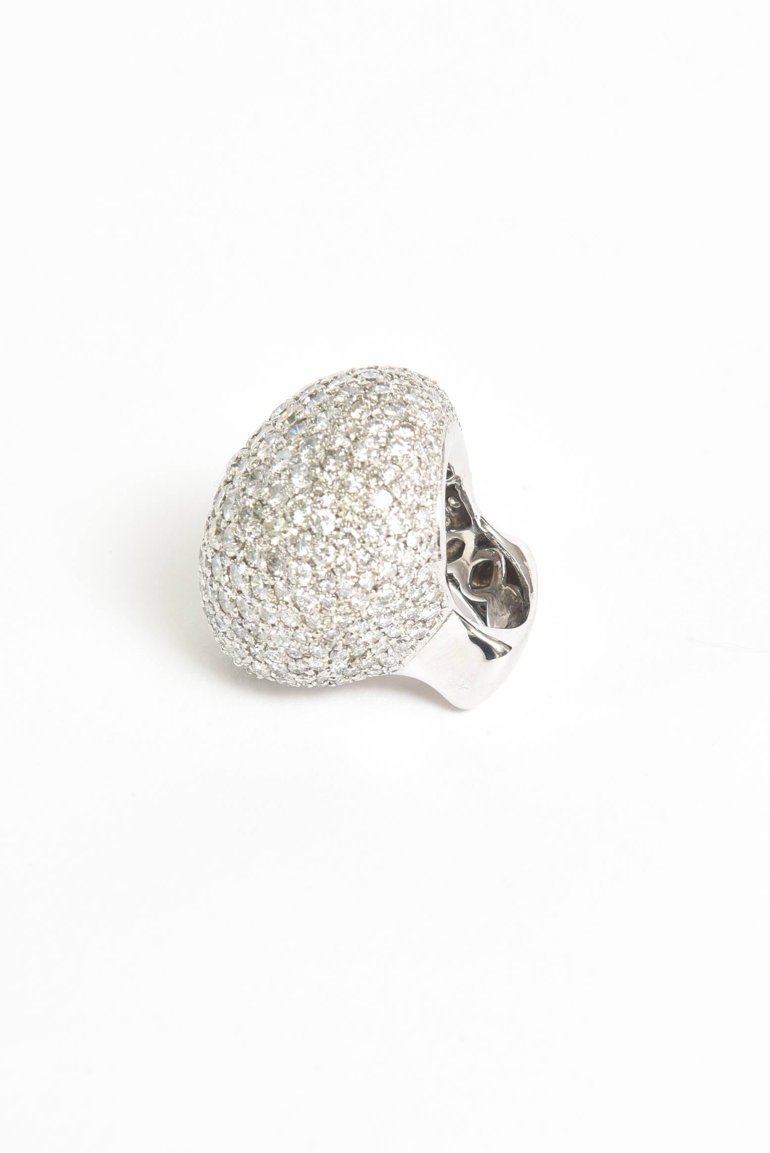 Modern Custom Large 18 Karat White Gold and 24 Carat Diamond Dome or Cocktail Ring For Sale